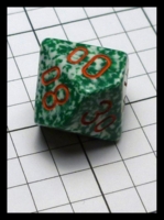 Dice : Dice - 10D - Chessex Decader Green Speckle and Orange Numerals - POD Aug 2015